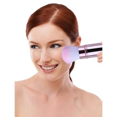 Imagem de 1 pincel de maquiagem retrátil Kabuki, pincel de blush facial de viagem, pincel portátil de base em pó com capa para blush, bronzeador, polimento, iluminador, cosméticos em pó impecável, rosa