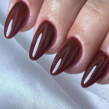 Imagem de Kit de unhas de pressão vermelho escuro amêndoa média, unhas postiças em forma de amêndoa, cola de gel em unhas para mulheres, cobertura completa, acrílico, artificial, bastão falso na unha para