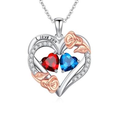 Imagem de WYDDO Colar de pedra do mês de nascimento para mulheres, mãe, colar com pingente de coração, colar de flor de rosa, joia de pedra de nascimento para a família das mães, presente de aniversário para