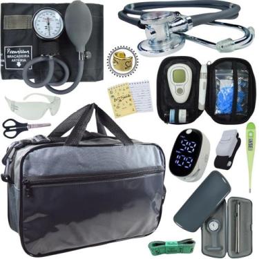 Imagem de Kit Bolsa Cores Aparelho de Pressao Esfigmomanometro Estetoscópio Medi