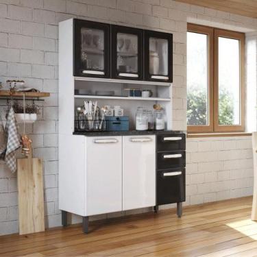 Imagem de Cozinha Compacta Aço 6 Portas 2 Vidros 2 Gavetas Bertolini, Preto/Bran