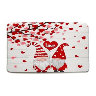 Imagem de MSAYNFG Tapete de banho gnomo Dia dos Namorados coração vermelho rosa ramos de árvore rústico banheiro banheira tapetes de área de chão tapete decoração de vaso sanitário (45,7 x 76,2 cm)