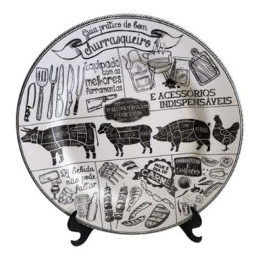 Imagem de Prato decorativo enfeite com suporte artigo casa cozinha decoracao festa mesa posta 21 cm (Churrasco)