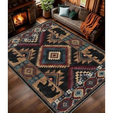 Imagem de YIHOUSE Tapete rústico de área de cabine 22 x 30 cm, tapete lavável para área grande, tapete rústico do sudoeste para sala de estar