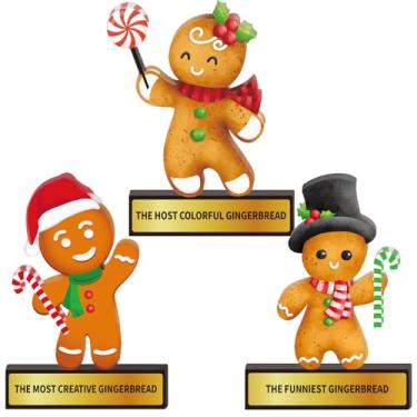 Imagem de Pinkunn 3 peças de Natal Gingerbread Man Contest Troféu Acrílico Decoração Gingerbread Man Troféu Medalhas Kit de Decoração Xmas House Awards Prêmios Divertidos de Festa para Decorações de Natal