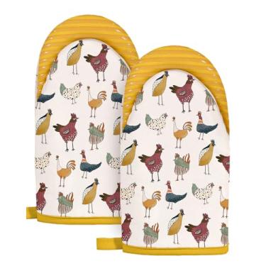 Imagem de Slohif Conjunto de mini luvas de forno – Luvas de cozinha curtas estendidas resistentes ao calor para mulheres, luvas de forno 100% algodão com aderência de silicone, antiderrapantes e duráveis para