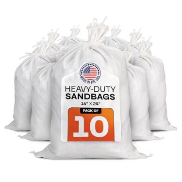 Imagem de Sacos de areia branca 41 x 61 cm, pacote com 10 - Sacos de areia Havy-Duty feitos nos EUA para proteção contra inundações, construção e controle de erosão com capacidade de 22,7 kg - Sacos de
