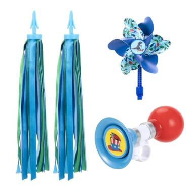 Imagem de Little World Conjunto De Buzina Bicicleta Infantil, Campainha Infantil Com 2 Peças Serpentinas E Acessórios Moinho Vento Para Meninas Ou Meninos (Azul)