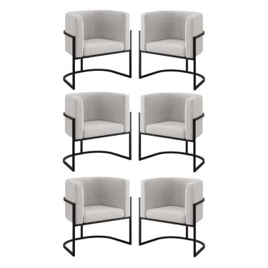Imagem de Kit 06 Poltronas Lua Sala Decorativa Base De Ferro Black Bege