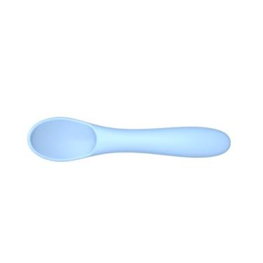 Imagem de Colher Infantil de Silicone TT065 Azul | para Autoalimentação Criança | Talher Macio e Seguro, Livre de BPA, Estimula Autonomia e Coordenação Motora