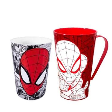 Imagem de Kit Copo e Caneca do Homem Aranha Spider-man Infantil Suco Café e Refr