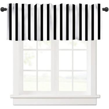 Imagem de VUMIVI Cortinas listradas minimalistas pretas e brancas, decoração de casa, bolso para varão, tratamento de janela para cozinha, sala de jantar, 137 x 45 cm