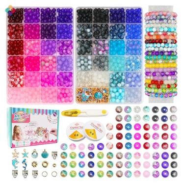 Imagem de Asixxsix Kit para confecção de pulseiras com 1190 peças de miçangas de vidro de 15 mm, 48 cores de miçangas de cristal, 2 caixas de redondas, ideal para iniciantes (Tipo 1)