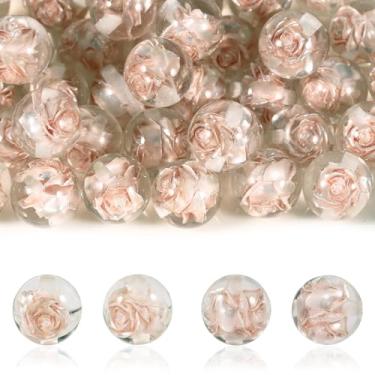 Imagem de 15 peças de contas de resina 16 mm redondas embutidas flores rosas sensação premium apto para DIY Dia dos Namorados pulseira colar chaveiro canetas contas corrente telefone (champanhe)
