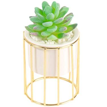 Imagem de Suculentas artificiais, JUSTDOLIFE mini plantas artificiais realistas, suculentas falsas em vaso com suporte de metal para decoração de casa de casamento