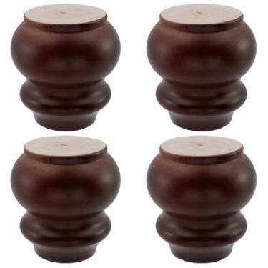 Imagem de Mewutal 4 peças de pernas de móveis de madeira de 7,6 cm cabaça de madeira marrom sofá substituição de perna de sofá de madeira maciça pés elevadores de armário para banco de mesa de mesa, com placas