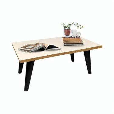 Imagem de Mesa De Centro 50cm Retangular Com Pés Palito PVC Retro Decoração Sala De Estar Modernic(Off-Freijó/Preto)