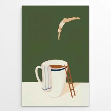 Imagem de Arte de parede de café divertida, vintage, retrô, impressões em tela, modernas, abstratas, decoração de cozinha, pôster moderno para café, casa, bar, mergulhador, tema decoração de parede, 40,6 x 61