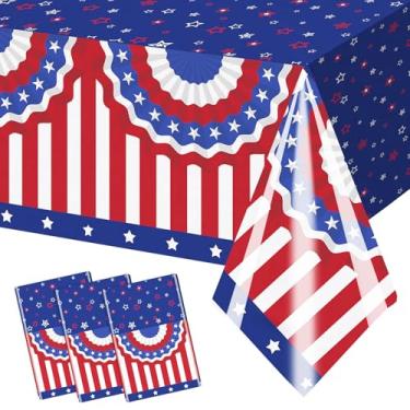 Imagem de AIBIIN 3 toalhas de mesa patrióticas para 4 de julho, toalha de mesa descartável, toalha de mesa vermelha branca e azul estrela para crianças com tema patriótico, aniversário, piquenique, suprimentos