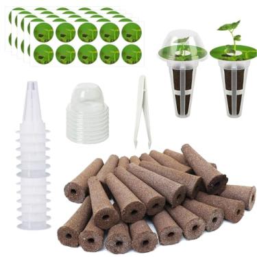 Imagem de Kit de cápsulas de sementes para sistema hidropônico, acessórios para iniciantes de jardim com 32 esponjas de cultivo, 12 cestas e cúpulas de plantas, 50 etiquetas de cápsulas e 1 pinça
