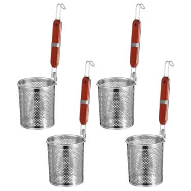 Imagem de Coador de massa de aço inoxidável, 4 peças, coadores de bolinho de macarrão, cestas de branqueamento com cabo de madeira vermelha, conjunto de ferramentas de cozinha de malha, 4,7 × 5,5 cm (L×A)