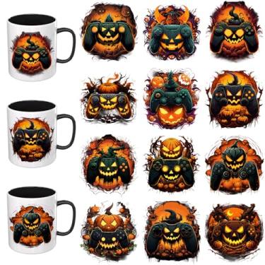 Imagem de Elewins Adesivos UV DTF de Halloween - 12 folhas controlador de jogadores, envoltório de copo UV DTF para canecas de vidro de café, decalques DIY para copos, esfregar à prova d'água em transferências