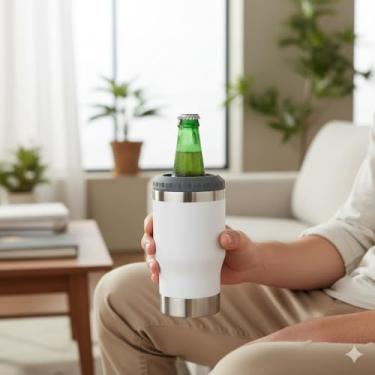 Imagem de Copo Térmico Porta Lata Long Neck com Abridor Tampa Vedada Inox 420ml