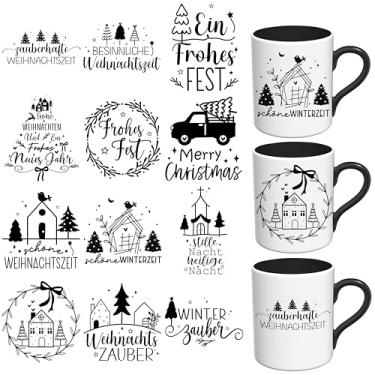Imagem de Elewins Adesivos DTF UV de Natal - 12 folhas de Natal alemão UV DTF para canecas de café, decalques UV DTF DIY para copos, esfregar à prova d'água para artesanato