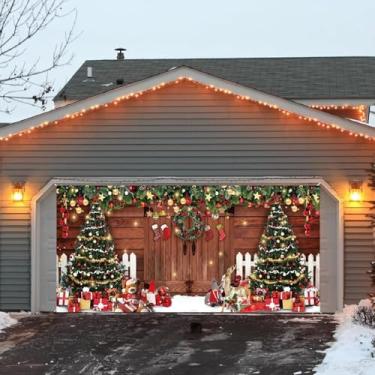 Imagem de Banner rústico para porta de celeiro de Natal para porta de garagem de Natal 1,8 x 4 m, placa de quintal grande para inverno, interior, exterior, parede, porta, cerca, casa, festa, decoração