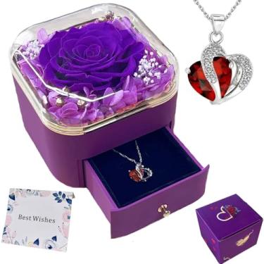 Imagem de Caixa de presente rosa eterna com colar, lembrança romântica para ela no dia dos namorados ou das mães