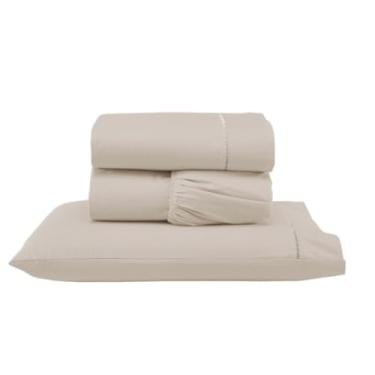 Imagem de Jogo de Lençol Solteiro Micropercal 300 Fios, 3 Peças, 100% Poliéster, Lençol com e sem Elástico e Fronha, com Ponto Palito (Versátil Completo/Cáqui, Jogo Lençol Solteiro 3 Pçs)