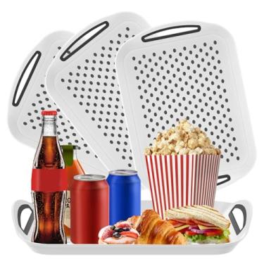 Imagem de Bandeja antiderrapante de 4 peças com revestimento emborrachado de 39 x 29 x 5 cm com alça resistente a estilhaços para casa, café, hotel (branco, 4)