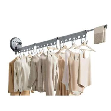 Imagem de Hhsdyl Varão Suspenso Robusto, Cabide de Parede com Braço Articulado, Estendal de Roupa com Rotação de 180° e Economia de Espaço para Lavandaria,Gray,three