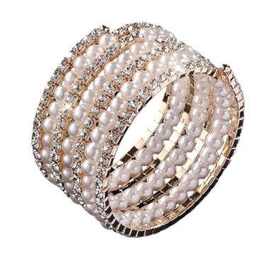 Imagem de KIFEDSLJ Imitition Pulseira elástica de pérolas, multicamadas, grossa, pérola, cristal, pulseira elástica para mulheres, joias de casamento, elastic, imitação de pérola, Sem pedra