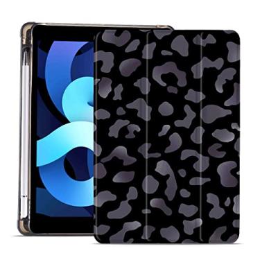 Imagem de MAYCARI Capa com estampa de chita preta para iPad de 10,2 polegadas 2021/2020/2019 com suporte de lápis, animal fofo iPad 9ª/8ª/7ª geração, capa protetora traseira de TPU macio de TPU para dormir/acordar automática