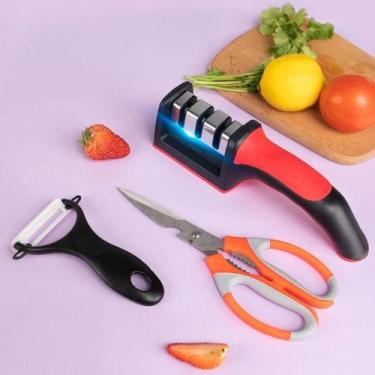 Imagem de Kit Afiador Amolador Para Facas Churrasco Tesoura Cozinha - Kit Eficaz
