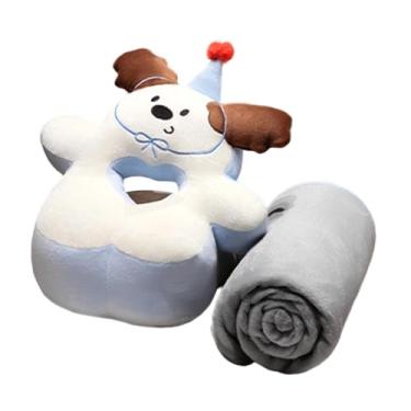 Imagem de Fenteer Almofada para dormir na mesa de cachorro com zíper, travesseiro para pescoço, para dormir no quarto, hotel, sofá, carro, Brownear com Cobertor