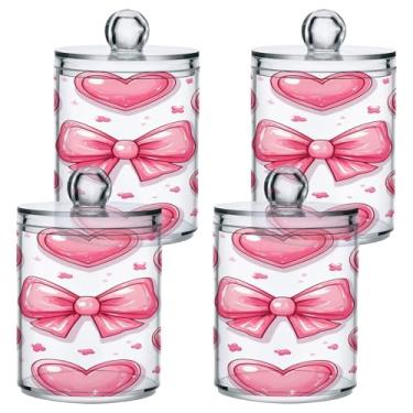 Imagem de ATTX Dispensador de suporte de gravata borboleta de coração para bola de algodão, cotonete, frasco de boticário transparente, decoração de casa, pote de armazenamento de cozinha, pacote com 4 (189)