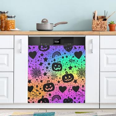 Imagem de ATTX Capa de ímã de lava-louças de abóboras gradiente arco-íris, 58 cm C x 66 cm A decoração da capa frontal da máquina de lavar louça, decalques de armário doméstico adesivos de eletrodomésticos #207