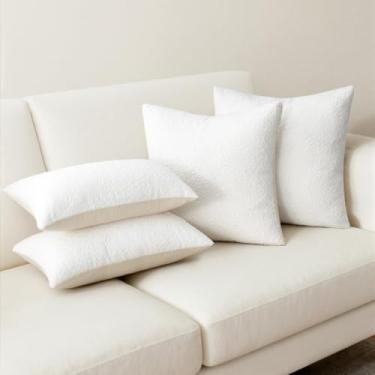 Imagem de Topfinel Conjunto completo de 4 capas de almofada boucle branco creme conjunto de camadas de sofá moderno casa de fazenda e cadeira neutra sofá sofá decoração de quarto (12"x20"x2,45.7 cmx45.7 cm,50.8