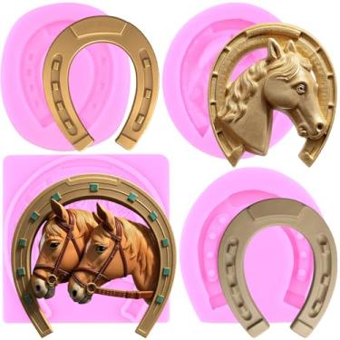 Imagem de MIYAHOUSE Moldes de silicone para fondant de ferradura para decoração de bolos, topo de cupcake, pasta de goma de chocolate, argila de polímero, conjunto de 4