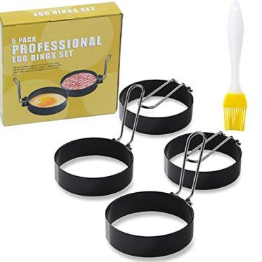 Imagem de Conjunto de 4 Moldes Ovo Redondos Aço Inoxidável Antiaderente com Pincel Óleo para Fritar Moldar Ovos Panquecas Sanduíches Utensílios Cozinha