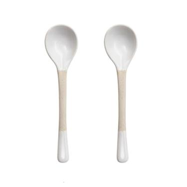 Imagem de Concha de sopa Colher de cerâmica artesanal, cabo longo, colher café, mistura e agitação, sobremesa áspera japonesa, 2 peças(Branco)