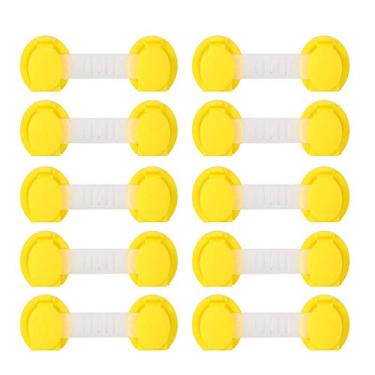 Imagem de Ainoli 10 peças de fechaduras para armário de segurança para bebês, fechaduras para geladeira e móveis à prova de crianças (Cerca de 10cm de comprimento, 4cm amarelo no meio)