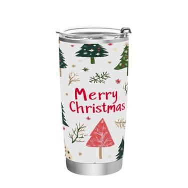 Imagem de STAYTOP Copo de aço inoxidável de árvore de Natal de 590 ml, copo de café isolado com tampa e canudo, caneca de café de viagem de parede dupla para bebidas quentes e frias