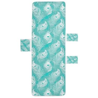 Imagem de STAYTOP Linda capa de toalha de espreguiçadeira de penas de pavão branco, capa de espreguiçadeira macia, capas de cadeira de praia com bolsos para jardim ao ar livre, pátio, pátio, banhos de sol