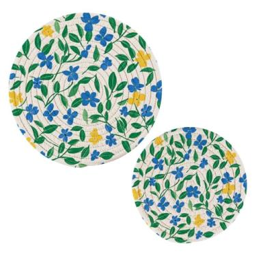 Imagem de Wassud Conjunto de trivet de flores simples para pratos quentes, suportes redondos de panela, almofadas quentes de algodão, porta-copos resistentes ao calor para decoração de cozinha, bancada, 2 peças