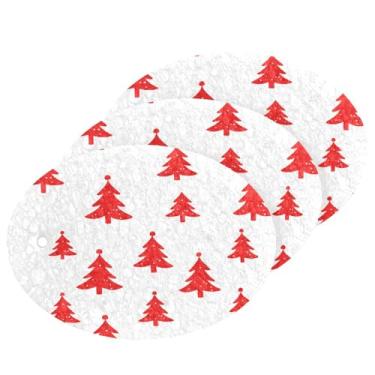Imagem de Wassud Esponja de polpa de madeira com padrão de árvore de Natal para pratos, pacote com 3 esponjas de cozinha para limpeza, esfregão resistente para panelas antiaderentes, esponjas de lavar louça