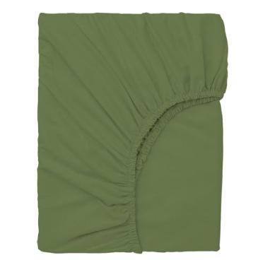 Imagem de Urbanhut Lençol Queen com elástico 100% algodão, macio e macio, tecido de cetim luxuoso, algodão longo, elástico de ajuste seguro, lençol com elástico de 40,6 cm - Sálvia