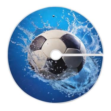 Imagem de Wassud Saia para árvore de Natal com laços seguros, bola de futebol de 90 cm com respingos de água, tapete de árvore de Natal festivo para festas de ano novo, decoração de casa